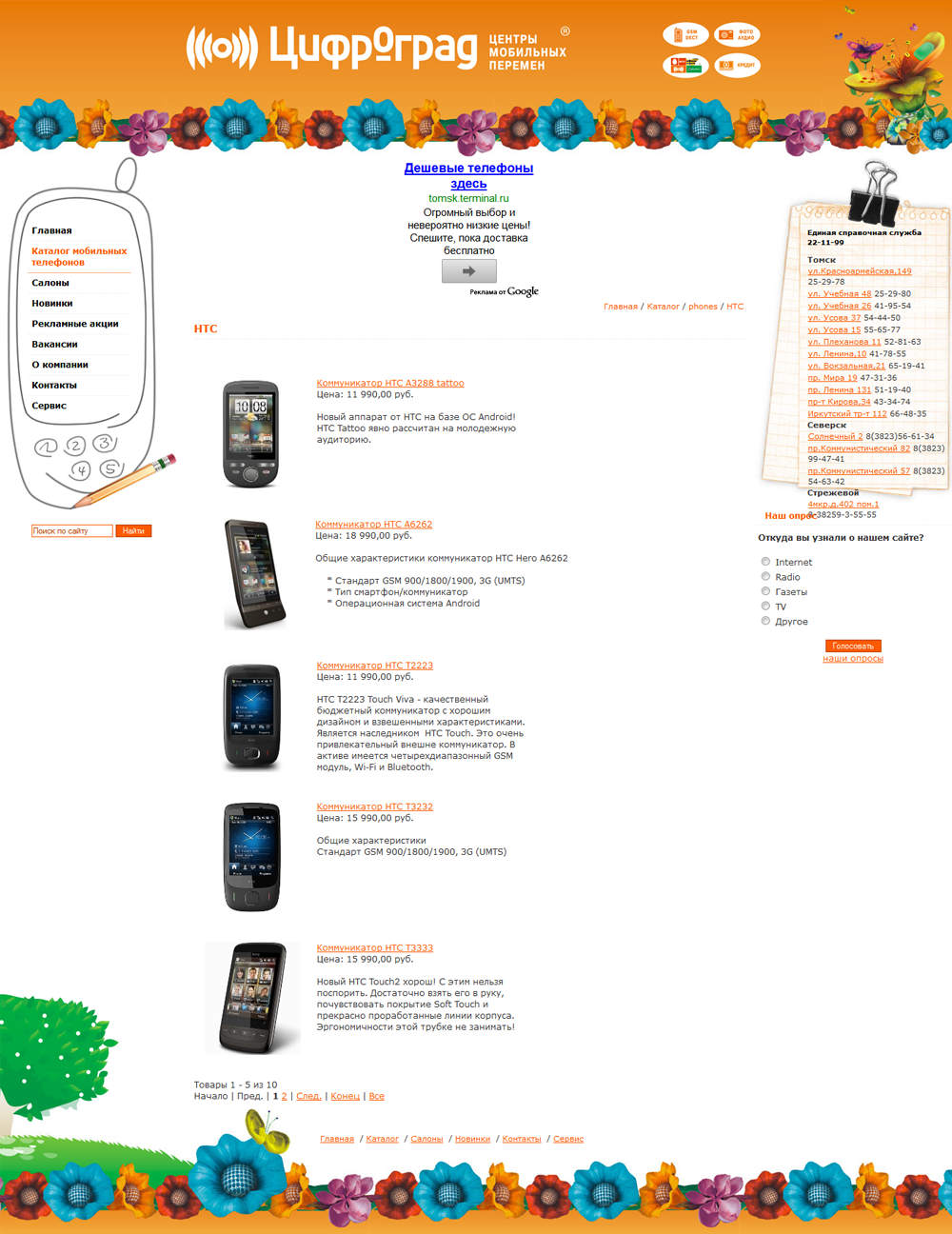 Каталог товаров HTC